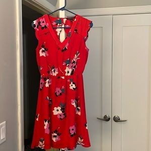 Red floral scalloped sleeveless dress